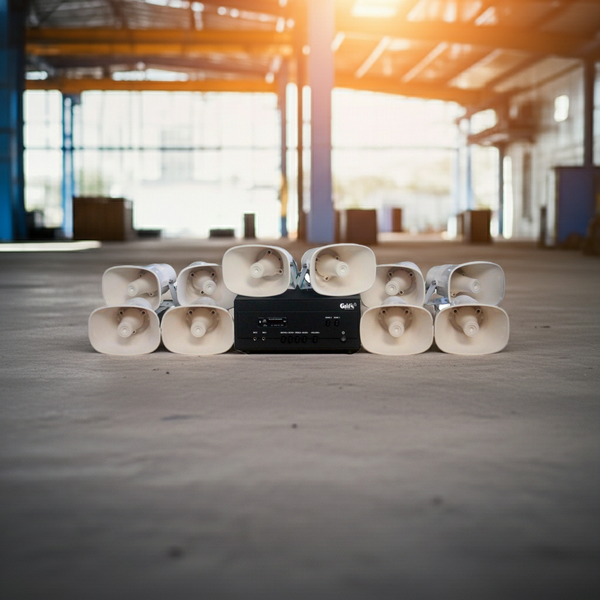 Loa thông báo nhà xưởng: 1 Amply A907PU-100V + 10 Ne20w, Amply hai vùng âm lượng, loa được thiết kế riêng, bật lớn không tạp âm, miễn phí công lắp đặt, bảo hành dài hạn 12 tháng