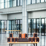 Loa thông báo phát nhạc nền tự động Gold4cafe 10.0 màu vân gỗ đỏ (10 loa + 1 amply), Amply 1200w - 2 vùng âm lượng, loa được thiết kế riêng cho quán, bật lớn không tạp âm, bảo hành dài hạn 5 năm