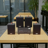 Loa treo tường phát nhạc nền thông báo: Amply A156PU Goldsound 200w + 4 loa Goldsound V25c - 25w, loa được thiết kế riêng cho quán, bật lớn không tạp âm, không bao gồm công lắp đặt, bảo hành 5 năm