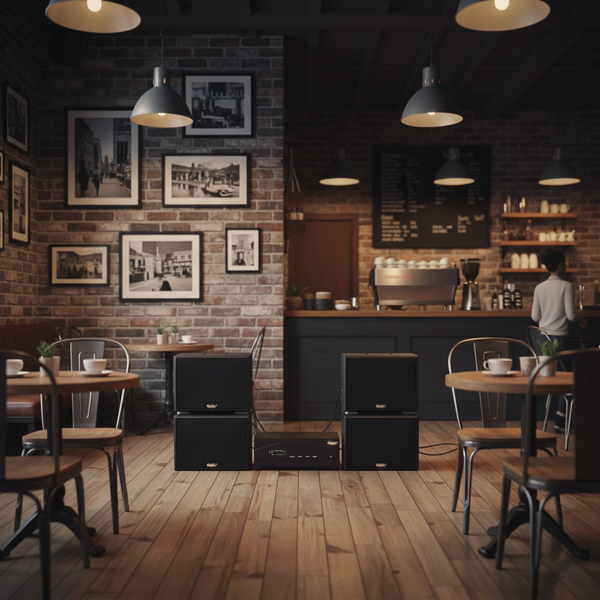 Dàn loa treo tường: Amply A918PU-2K Goldsound 2 vùng âm lượng 1200w + 4 loa Goldsound V130PU-MT, loa được thiết kế riêng cho quán, bật lớn không tạp âm, miễn phí công lắp đặt, bảo hành dài hạn 5 năm