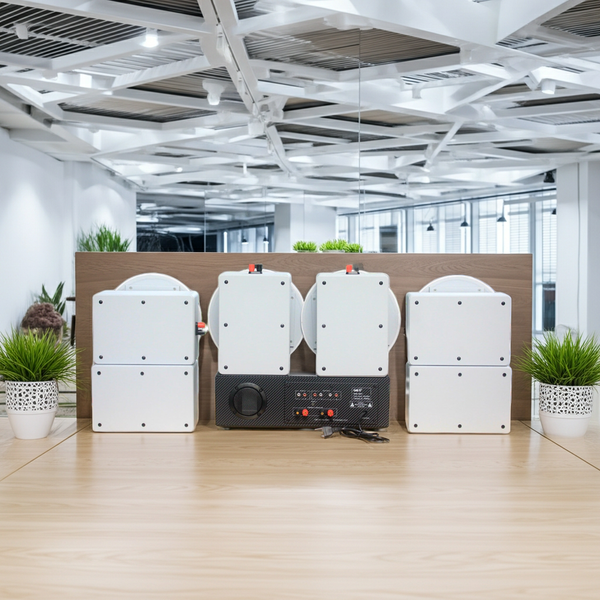 Loa âm trần thông báo, phát nhạc nền: Âm ly A917 Goldsound 2 vùng âm lượng 1200w + 8 loa âm trần Goldsound VAT38 38w, loa được thiết kế riêng cho quán, bật lớn không tạp âm, miễn phí công lắp đặt, bảo hành dài hạn 5 năm