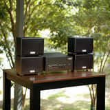 Dàn loa sân vườn: Amply A156PU Goldsound 200w + 4 loa Goldsound ngoài trời V101-NT - 15w, loa được thiết kế riêng cho quán, bật lớn không tạp âm, không bao gồm công lắp đặt, bảo hành 12 tháng
