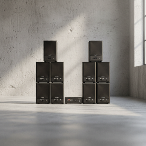 Dàn loa không dây treo tường: 01 amply A57 Goldsound + 10 loa không dây Goldsound V57 - 57w