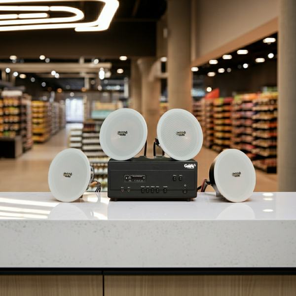 Dàn loa âm trần thông báo, phát nhạc nền tự động: A907PU-2K Goldsound 2 vùng âm lượng 900w + 4 loa âm trần VAT27, loa được thiết kế riêng cho quán, bật lớn không tạp âm, miễn phí công lắp đặt, bảo hành dài hạn 12 tháng