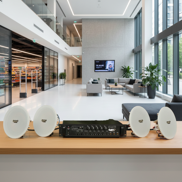 Dàn loa âm trần thông báo, phát nhạc nền tự động: A550F Goldsound 5 vùng âm lượng 550w + 4 loa âm trần VAT27, loa được thiết kế riêng cho quán, bật lớn không tạp âm, miễn phí công lắp đặt, bảo hành dài hạn 12 tháng