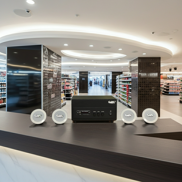 Dàn loa âm trần thông báo, phát nhạc nền tự động: A156PU Goldsound 200w + 4 loa âm trần VAT8, loa được thiết kế riêng cho quán, bật lớn không tạp âm, miễn phí công lắp đặt, bảo hành dài hạn 12 tháng