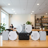 Dàn loa âm trần: A907 Goldsound 2 vùng âm lượng 900w + 6 loa âm trần Goldsound VAT28 28w, loa được thiết kế riêng cho quán, bật lớn không tạp âm, miễn phí công lắp đặt, bảo hành dài hạn 5 năm