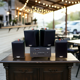 Dàn loa thông báo phát nhạc nền tự động: 1 Amply A154PU Goldsound 150w + 4 loa Goldsound V25c - 25w, loa được thiết kế riêng cho quán, bật lớn không tạp âm, miễn phí công lắp đặt, bảo hành dài hạn 5 năm.