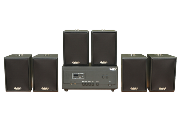 Dàn loa thông báo, loa phát nhạc nền tự động A907PU-2K Goldsound 2 vùng âm lượng 900w + 6 loa Goldsound C25 màu đen, loa được thiết kế riêng cho quán, bật lớn không tạp âm, miễn phí công lắp đặt, bảo hành dài hạn 5 năm.