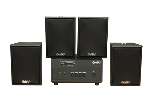 Dàn loa thông báo, loa phát nhạc nền tự động A154PU Goldsound 150w + 4 loa Goldsound C25 màu đen - 23w, loa được thiết kế riêng cho quán, bật lớn không tạp âm, miễn phí công lắp đặt, bảo hành dài hạn 5 năm.