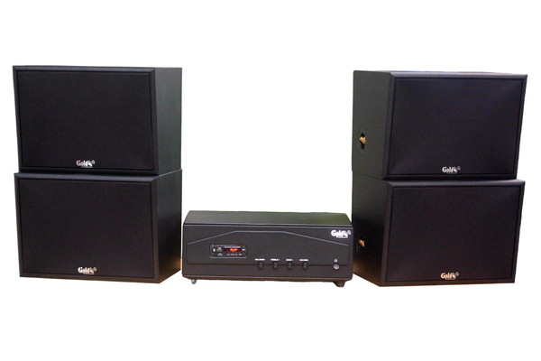 Dàn loa treo tường: Amply A918PU - 2K Goldsound 2 vùng âm lượng 1200w + 4 loa Goldsound V130 - 130w, loa được thiết kế riêng cho quán, bật lớn không tạp âm, miễn phí công lắp đặt, bảo hành dài hạn 5 năm.