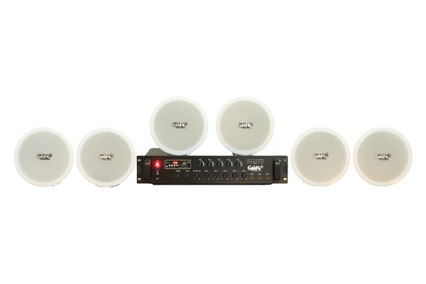 Dàn loa âm trần thông báo, phát nhạc nền tự động: A280F Goldsound 280w + 6 loa âm trần VAT9, loa được thiết kế riêng cho quán, bật lớn không tạp âm, miễn phí công lắp đặt