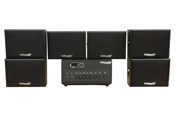 Dàn loa sân vườn: Amply A384PU-2K Goldsound 380w + 6 loa treo tường ngoài trời V102NT Goldsound - 17w, loa được thiết kế riêng cho quán, bật lớn không tạp âm, không bao gồm công lắp đặt, bảo hành 12 tháng