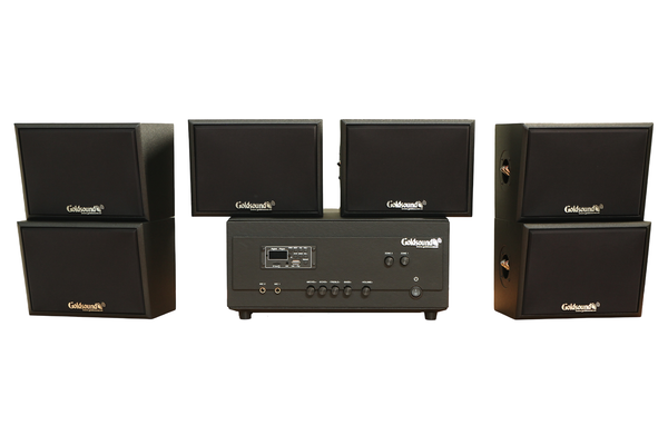 Dàn loa sân vườn: Amply A907PU-2K Goldsound 900w + 6 loa treo tường ngoài trời V102NT Goldsound - 17w, loa được thiết kế riêng cho quán, bật lớn không tạp âm, không bao gồm công lắp đặt, bảo hành 12 tháng