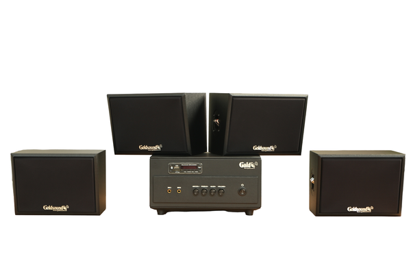 Dàn loa sân vườn: Amply A154PU Goldsound 150w + 4 loa treo tường ngoài trời V102NT Goldsound - 17w, loa được thiết kế riêng cho quán, bật lớn không tạp âm, không bao gồm công lắp đặt, bảo hành 12 tháng