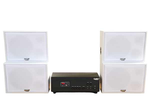 Dàn loa sân vườn: Amply A917PU-2K 2 vùng âm lượng 1200w + 4 loa ngoài trời V130NT màu trắng 130w, loa được thiết kế riêng cho quán, bật lớn không tạp âm, miễn phí công lắp đặt, bảo hành 12 tháng