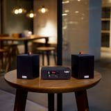 1 amply A2.0 + 2 loa V15: Amply, loa thông báo phát nhạc nền tự động được thiết kế riêng cho quán, bật lớn không tạp âm, bảo hành dài hạn 5 năm.