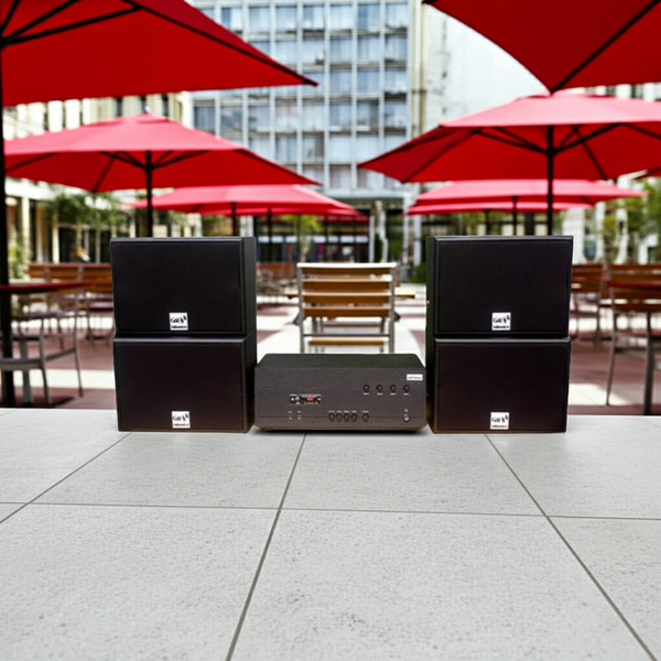 Dàn loa sân vườn: Amply A384-4K Goldsound 4 vùng âm lượng 800w + 4 loa Goldsound ngoài trời V130NT 130w, Amply 4 - 6 vùng âm lượng, loa được thiết kế riêng cho quán, bật lớn không tạp âm, miễn phí công lắp đặt, bảo hành 12 tháng