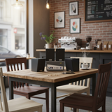 Dàn loa treo tường thông báo phát nhạc nền: 1 Amply A150 và 4 loa V18, Amply 2 vùng âm lượng, loa được thiết kế riêng cho quán, bật lớn không tạp âm, bảo hành dài hạn 5 năm.