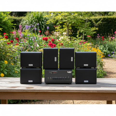 [Diện tích 120m2] A384PU-2K Goldsound 380w + 6 loa Goldsound ngoài trời V101-NT - 15w, loa được thiết kế riêng cho quán, bật lớn không tạp âm, không bao gồm công lắp đặt, bảo hành 12 tháng