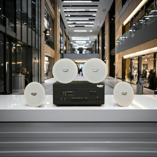 Dàn loa âm trần thông báo, phát nhạc nền tự động: A907PU-2K Goldsound 2 vùng âm lượng 900w + 4 loa âm trần VAT14, loa được thiết kế riêng cho quán, bật lớn không tạp âm, miễn phí công lắp đặt, bảo hành dài hạn 12 tháng