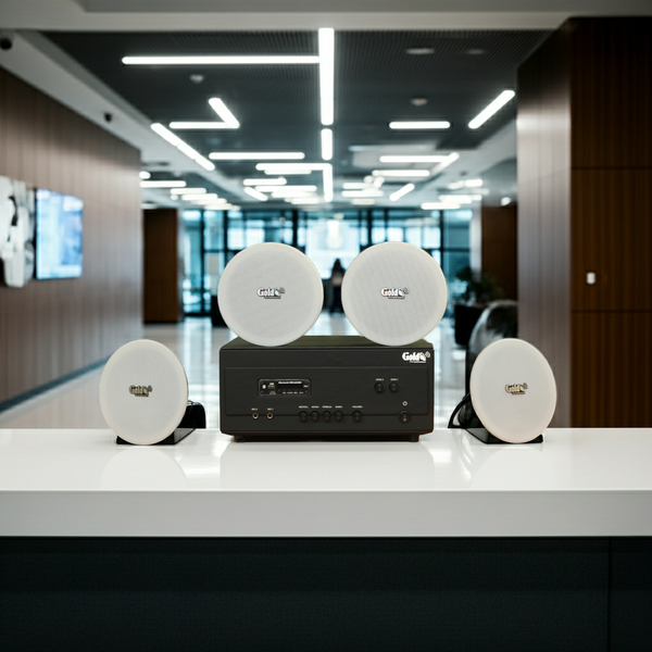 Dàn loa âm trần thông báo, phát nhạc nền tự động: A907PU-2K Goldsound 2 vùng âm lượng 900w + 4 loa âm trần VAT14, loa được thiết kế riêng cho quán, bật lớn không tạp âm, miễn phí công lắp đặt, bảo hành dài hạn 12 tháng