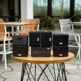 Dàn loa sân vườn: Amply A156PU Goldsound 200w + 6 loa Goldsound ngoài trời V101-NT - 15w, loa được thiết kế riêng cho quán, bật lớn không tạp âm, không bao gồm công lắp đặt, bảo hành 12 tháng