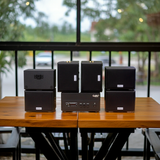 Dàn loa sân vườn: Amply A156PU Goldsound 200w + 6 loa Goldsound ngoài trời V101-NT - 15w, loa được thiết kế riêng cho quán, bật lớn không tạp âm, không bao gồm công lắp đặt, bảo hành 12 tháng