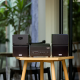 Dàn loa sân vườn: Amply A156PU Goldsound 200w + 4 loa Goldsound ngoài trời V101-NT - 15w, loa được thiết kế riêng cho quán, bật lớn không tạp âm, không bao gồm công lắp đặt, bảo hành 12 tháng