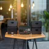 Dàn loa sân vườn: Amply A156PU Goldsound 200w + 4 loa Goldsound ngoài trời V101-NT - 15w, loa được thiết kế riêng cho quán, bật lớn không tạp âm, không bao gồm công lắp đặt, bảo hành 12 tháng