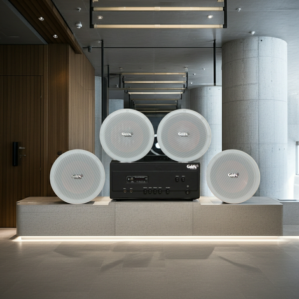 Dàn loa âm trần thông báo, phát nhạc nền tự động: A907PU-2K Goldsound 2 vùng âm lượng 900w + 4 loa âm trần VAT27, loa được thiết kế riêng cho quán, bật lớn không tạp âm, miễn phí công lắp đặt, bảo hành dài hạn 12 tháng