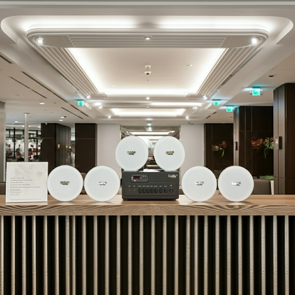 Dàn loa âm trần thông báo, phát nhạc nền tự động: A384PU-2K Goldsound 2 vùng âm lượng 380w + 6 loa âm trần VAT14, loa được thiết kế riêng cho quán, bật lớn không tạp âm, miễn phí công lắp đặt, bảo hành dài hạn 12 tháng