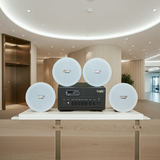 Dàn loa âm trần thông báo, phát nhạc nền tự động: A384PU-2K Goldsound 2 vùng âm lượng 380w + 4 loa âm trần VAT14, loa được thiết kế riêng cho quán, bật lớn không tạp âm, miễn phí công lắp đặt, bảo hành dài hạn 12 tháng