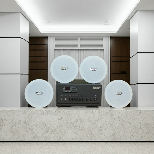Dàn loa âm trần thông báo, phát nhạc nền tự động: A384PU-2K Goldsound 2 vùng âm lượng 380w + 4 loa âm trần VAT14, loa được thiết kế riêng cho quán, bật lớn không tạp âm, miễn phí công lắp đặt, bảo hành dài hạn 12 tháng