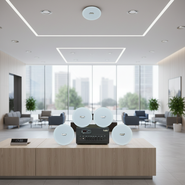 Dàn loa âm trần thông báo, phát nhạc nền tự động: A384PU-2K Goldsound 2 vùng âm lượng 380w + 4 loa âm trần VAT14, loa được thiết kế riêng cho quán, bật lớn không tạp âm, miễn phí công lắp đặt, bảo hành dài hạn 12 tháng