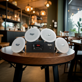 [Diện tích 60m2 + 1 Kênh] Bộ loa âm trần thông báo phát nhạc nền tự động cao cấp S4.0_SG (amply A2.0 + 4 loa âm trần 15w), loa được thiết kế riêng cho quán, bật lớn không tạp âm, bảo hành dài hạn 12 tháng