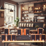 Loa thông báo phát nhạc nền tự động Gold4cafe 10.0 màu vân gỗ đỏ (10 loa + 1 amply), Amply 1200w - 2 vùng âm lượng, loa được thiết kế riêng cho quán, bật lớn không tạp âm, bảo hành dài hạn 5 năm