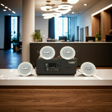 Dàn loa âm trần thông báo, phát nhạc nền tự động: A2.0PU Goldsound 60w + 4 loa âm trần VAT8, loa được thiết kế riêng cho quán, bật lớn không tạp âm, miễn phí công lắp đặt, bảo hành dài hạn 12 tháng