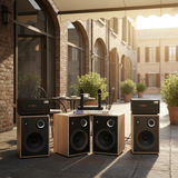 Dàn loa Acoustic: 2 Amply A907 + 4 V231 + 1 vang + 2 Micro