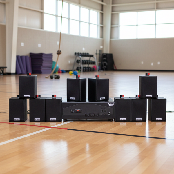 Loa thông báo phát nhạc nền tự động Gold4cafe 10.0 bản màu đen (01 amply + 10 loa), Amply 1200w - 2 vùng âm lượng, loa được thiết kế riêng cho quán, bật lớn không tạp âm, bảo hành dài hạn 5 năm.