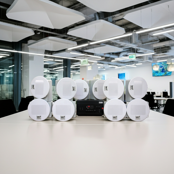 Loa âm trần thông báo, phát nhạc nền: Âm ly A917 Goldsound 2 vùng âm lượng 1200w + 10 loa âm trần Goldsound VAT38 38w, loa được thiết kế riêng cho quán, bật lớn không tạp âm, miễn phí công lắp đặt, bảo hành dài hạn 5 năm.