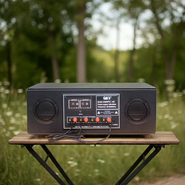 Dàn loa sân vườn: Amply A384PU-4K Goldsound 4 vùng âm lượng 800w + 4 loa ngoài trời V130NT màu trắng 130w, loa được thiết kế riêng cho quán, bật lớn không tạp âm, miễn phí công lắp đặt, bảo hành 12 tháng