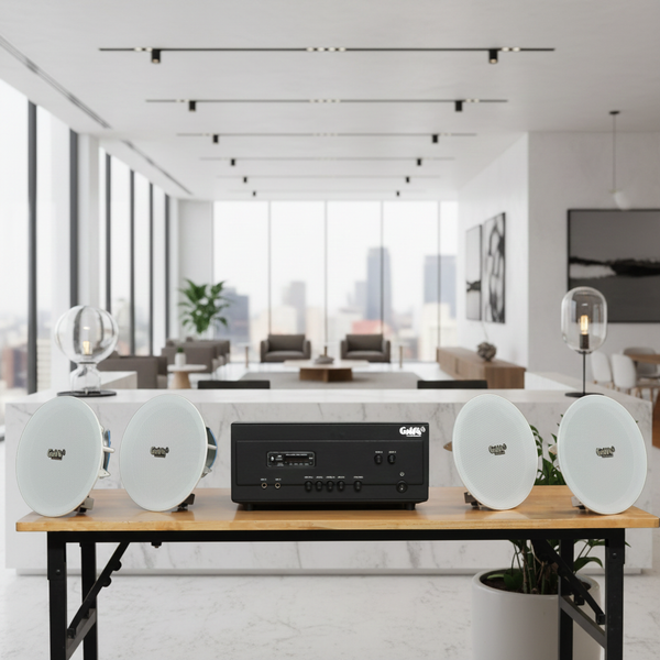 Dàn loa âm trần thông báo, phát nhạc nền tự động: A907PU-2K Goldsound 2 vùng âm lượng 900w + 4 loa âm trần VAT27, loa được thiết kế riêng cho quán, bật lớn không tạp âm, miễn phí công lắp đặt, bảo hành dài hạn 12 tháng