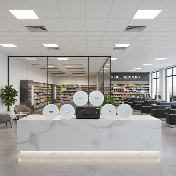 Dàn loa âm trần thông báo, phát nhạc nền tự động: A384PU-2K Goldsound 2 vùng âm lượng 380w + 6 loa âm trần VAT14, loa được thiết kế riêng cho quán, bật lớn không tạp âm, miễn phí công lắp đặt, bảo hành dài hạn 12 tháng