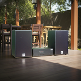 Loa treo tường sân vườn, loa ngoài trời: Amply Goldsound A918 hai kênh 1200w + 2 loa Goldsound treo tường ngoài trời V230NT 230w, loa được thiết kế riêng cho quán, bật lớn không tạp âm, miễn phí công lắp đặt, bảo hành dài hạn 5 năm.