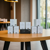 Dàn loa không dây treo tường, Loa thông báo, loa phát nhạc tự động: 01 amply A57 Goldsound + 8 loa không dây Goldsound V27 - 27w