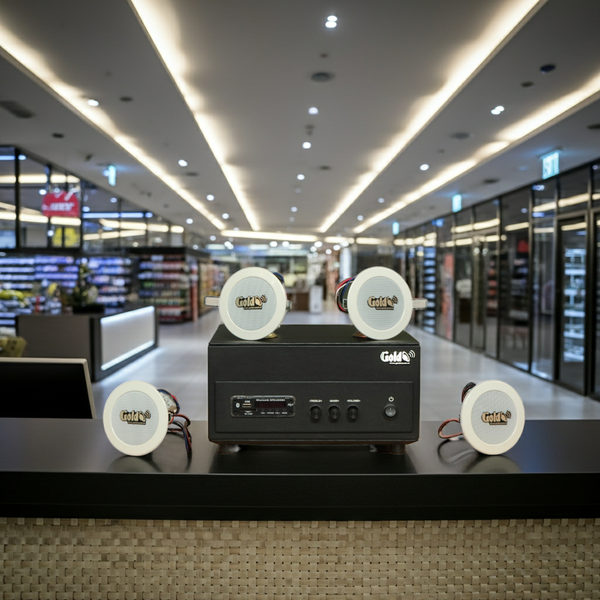 Dàn loa âm trần thông báo, phát nhạc nền tự động: A156PU Goldsound 200w + 4 loa âm trần VAT8, loa được thiết kế riêng cho quán, bật lớn không tạp âm, miễn phí công lắp đặt, bảo hành dài hạn 12 tháng