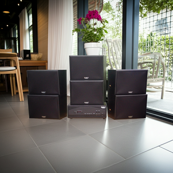 Dàn loa treo tường: Amply A917PU - 2K Goldsound 2 vùng âm lượng 1200w + 6 loa Goldsound V130 - 130w, bật lớn không tạp âm, miễn phí công lắp đặt, bảo hành dài hạn 5 năm