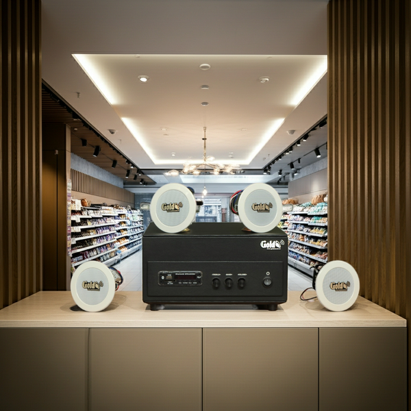 Dàn loa âm trần thông báo, phát nhạc nền tự động: A156PU Goldsound 200w + 4 loa âm trần VAT8, loa được thiết kế riêng cho quán, bật lớn không tạp âm, miễn phí công lắp đặt, bảo hành dài hạn 12 tháng