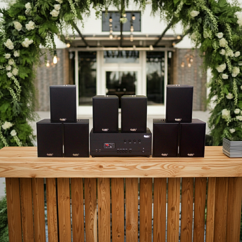 [Diện tích 160m2 + 04 Kênh] Loa thông báo, loa phát nhạc nền tự động A384PU-4K Goldsound 4 vùng âm lượng 800w + 8 loa Goldsound V55C 55w, loa được thiết kế riêng cho quán, bật lớn không tạp âm, miễn phí công lắp đặt, bảo hành dài hạn 5 năm.